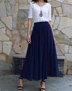 Women's long skirt, maxi skirt, elastic waist skirt, chiffon skirt, A-line skirt, customized summer skirt(Q2021)