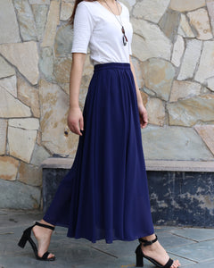Women's maxi skirt, elastic waist skirt, chiffon skirt, long skirt, A-line skirt, customized summer skirt(Q2021)