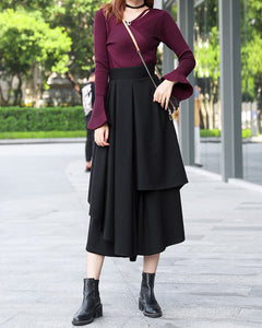 wide leg pants, wool skirt pants, womens black trousers, pants with pocket, winter pants(K1909) - lijingshop