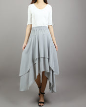Load image into Gallery viewer, Women&#39;s asymmetrical skirt, chiffon skirt, elastic waist skirt, customized summer skirt(Q1004)
