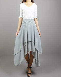 Women's asymmetrical skirt, chiffon skirt, elastic waist skirt, customized summer skirt(Q1004)