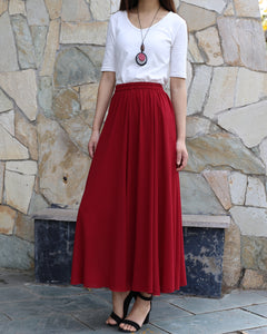 Women's chiffon skirt, maxi skirt, elastic waist skirt, long skirt, A-line skirt, customized summer skirt(Q2021)