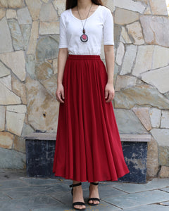 Women's long skirt, maxi skirt, elastic waist skirt, chiffon skirt, A-line skirt, customized summer skirt(Q2021)