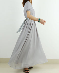 Women's Chiffon Long Dress, bridesmaid dress, White dress, wedding dress, maxi dress, evening dress(Q1010)