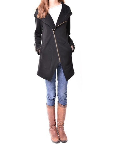 Black Hooded Jacket with Zipper/Women Jacket/Cotton Fleece Cardigan/Hood Fleece Coat(Y3119) - lijingshop