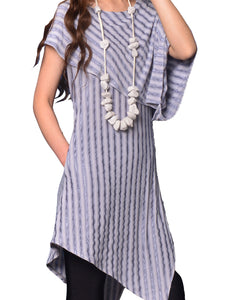 Women's asymmetrical cotton tunic top/stripe dress/Casual Tunic dress/Summer Customized Plus Size short sleeve shirt/Maternity dress(Y19b6) - lijingshop