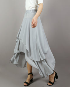 Women's asymmetrical skirt, chiffon skirt, elastic waist skirt, customized summer skirt(Q1004)