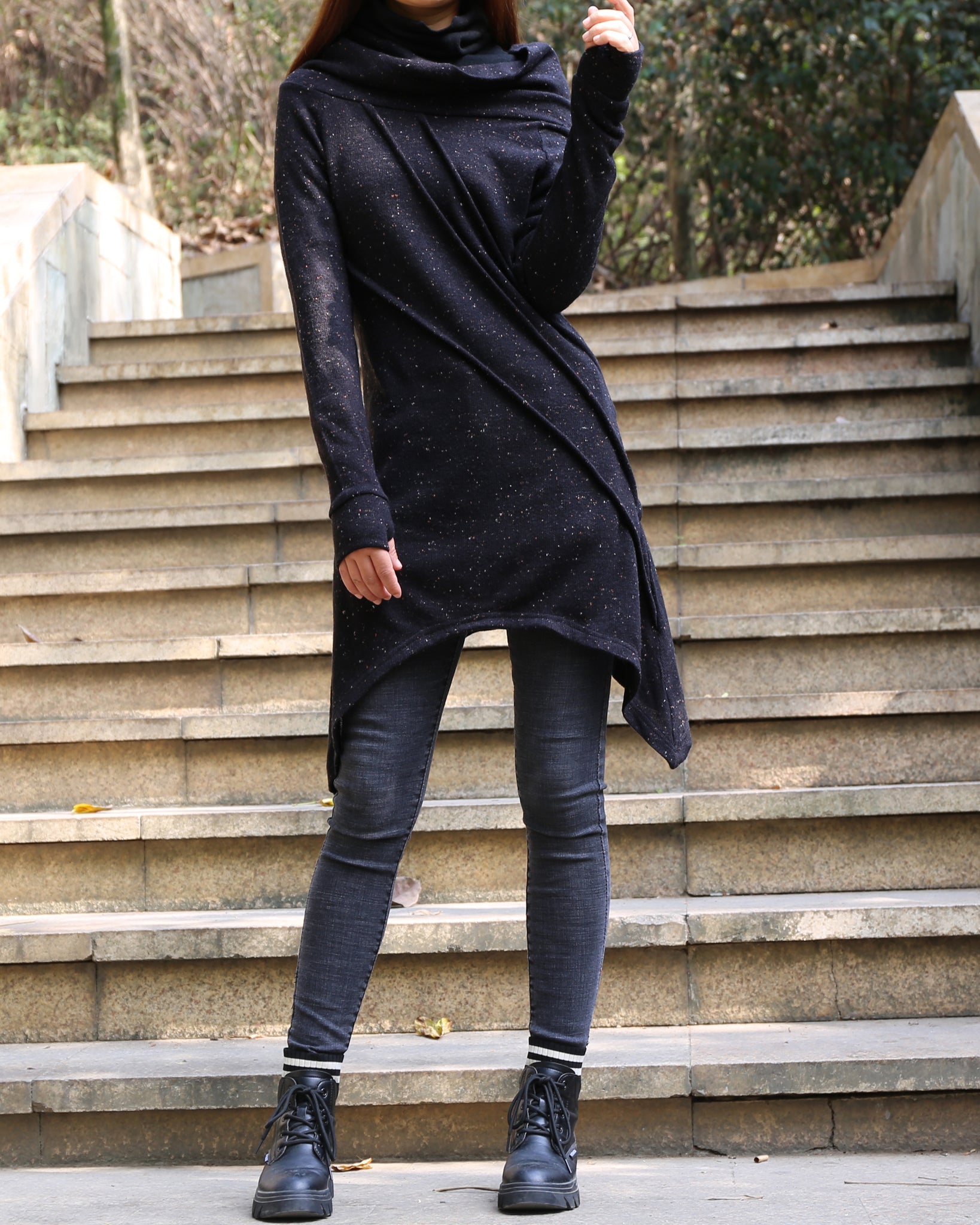 women's off shoulder sweater dress/wool tunic dress/long sleeve top with thumbholes/knit tunic top for leggings(Q5115) XS(US 2) / Dark Gray women's off shoulder sweater dress/wool tunic dress/long sleeve top with thumbholes/knit tunic top for leggings(Q5115) XS(US 2) / Dark Gray