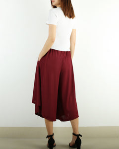 Elastic waist pants/Yoga skirt pants/black skirt pants/oversized pants/asymmetrical trousers (K1661)