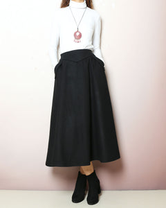 Wool skirt, warm skirt, Wool plus size skirt, winter skirt, custom made skirt, midi skirt, black skirt (Q2166)