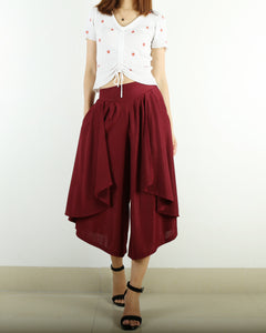 Dark Blue skirt pants/yoga skirt pants/oversized pants/elastic waist pants/asymmetrical trousers (K1661)