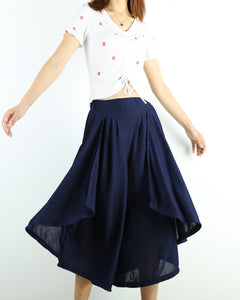Dark Blue skirt pants/yoga skirt pants/oversized pants/elastic waist pants/asymmetrical trousers (K1661)