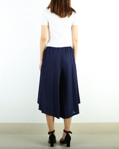 Elastic waist pants/Yoga skirt pants/black skirt pants/oversized pants/asymmetrical trousers (K1661)