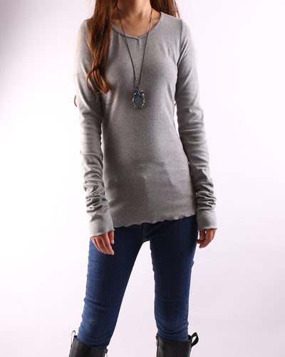 Gray t-shirt, V-neck top, bottoming Cotton t-Shirt, Women's Long Long Sleeves top, form fitting top(Y1117) - lijingshop