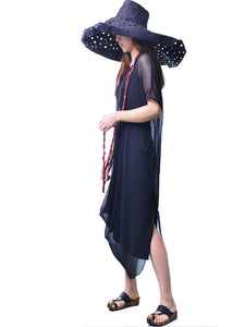 Women pleated chiffon dress set/modal cotton dress/crew neck dress/short sleeve dress/asymmetrical dress(Q1515) - lijingshop
