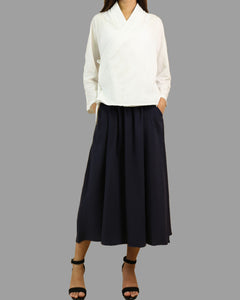 Linen top, long sleeve shirt, white Chinese style top, antiquity tops, linen blouse, t-shirt with ties(Y1063)