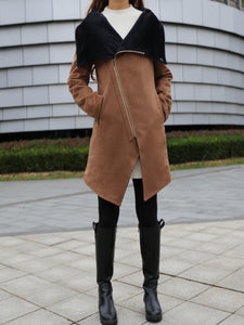 Asymmetrical Cashmere jacket/Womens Winter Jacket/Wool Coat/Trench Coat/zipper coat/Long Overcoat(Y5130) - lijingshop
