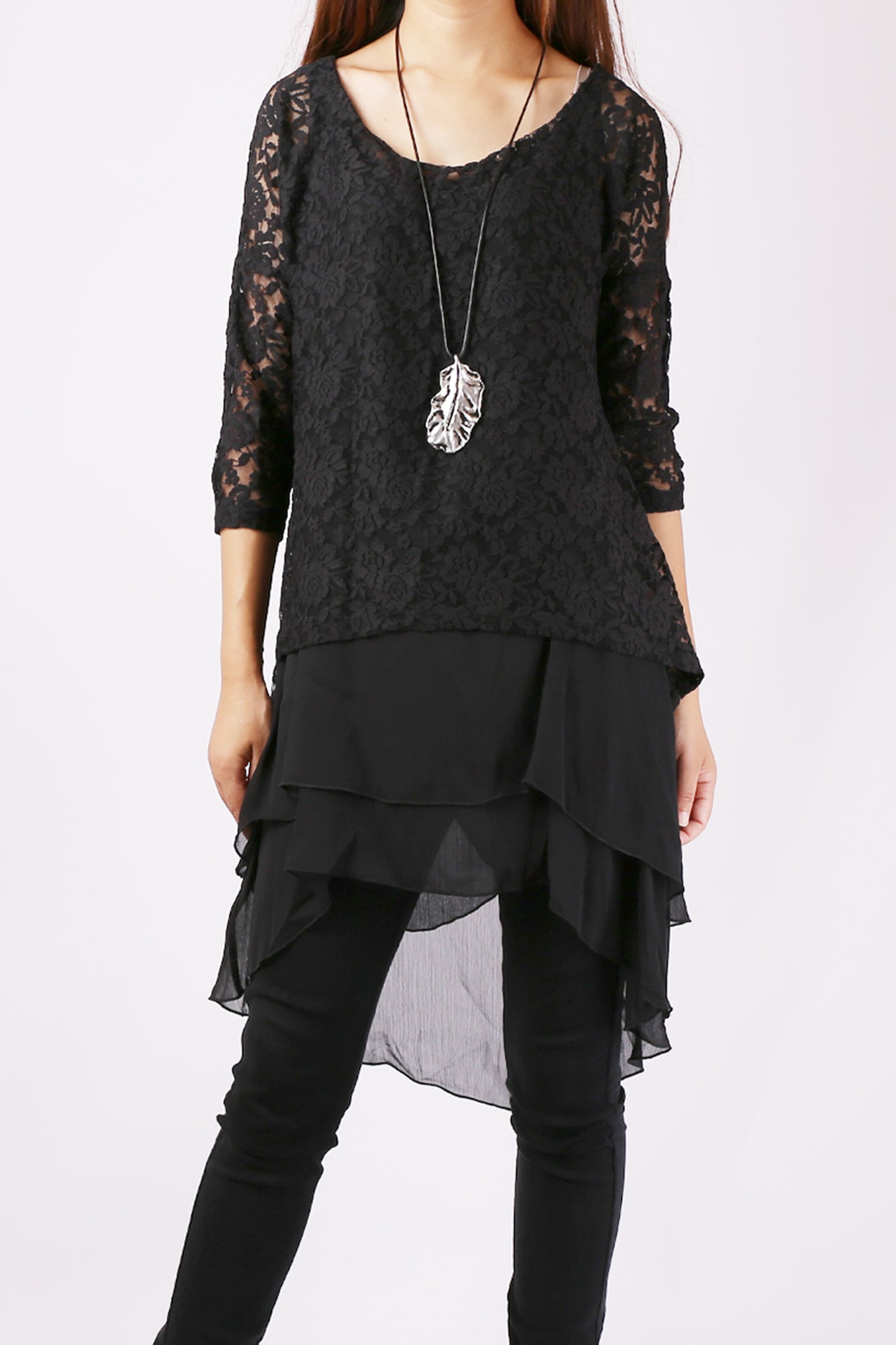 Lace Top with 3/4 Sleeves/Maternity Tunic Dress/Slip Dress/Oversize Ch – lijingshop