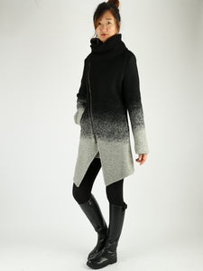 Wool Gradient Color Coat/Asymmetrical jacket/Winter Jacket/Wool Coat/Trench Coat/zipper coat/Long Overcoat(Y5130) - lijingshop