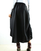 Load image into Gallery viewer, Women&#39;s linen skirt/maxi skirt/elastic waist peacock feather skirt/plus size skirt/oversize skirt/casual skirt/black skirt(Q1009) - lijingshop
