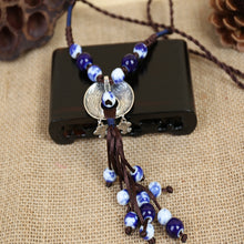 Load image into Gallery viewer, Ethnic accessories Original handmade fish necklace long ceramic tassel sweater chain literature and art(L1916)
