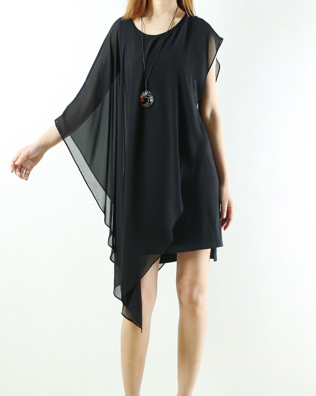 Women asymmetrical short sleeves chiffon dress/casual tunic top/ summer dress/customized oversized tunic dress(Q1926)