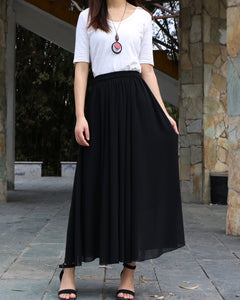 Women's maxi skirt, elastic waist skirt, chiffon skirt, long skirt, A-line skirt, customized summer skirt(Q2021)
