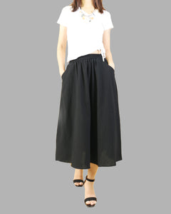 Flared skirt, Elastic waist skirt, Midi linen skirt, Boho skirt with pockets, high waist skirt(Q1062)