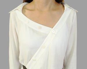 Linen Shirt for Women/Black Button Down Shirt/Asymmetric Blouse/ Plus Size shirt/Oversized Shirt/Collared Shirt(Y1710)