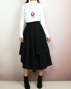 Wool skirt pants, wide leg pants, Cropped pants, Asymmetrical skirt pants, winter pants, custom made, black pants (K2135)
