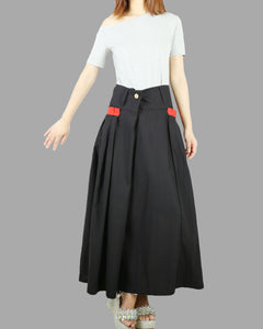 Women's linen Skirt/skirt with pockets/long skirt/A-line skirt/maxi skirt/low waist skirt(Q1008)