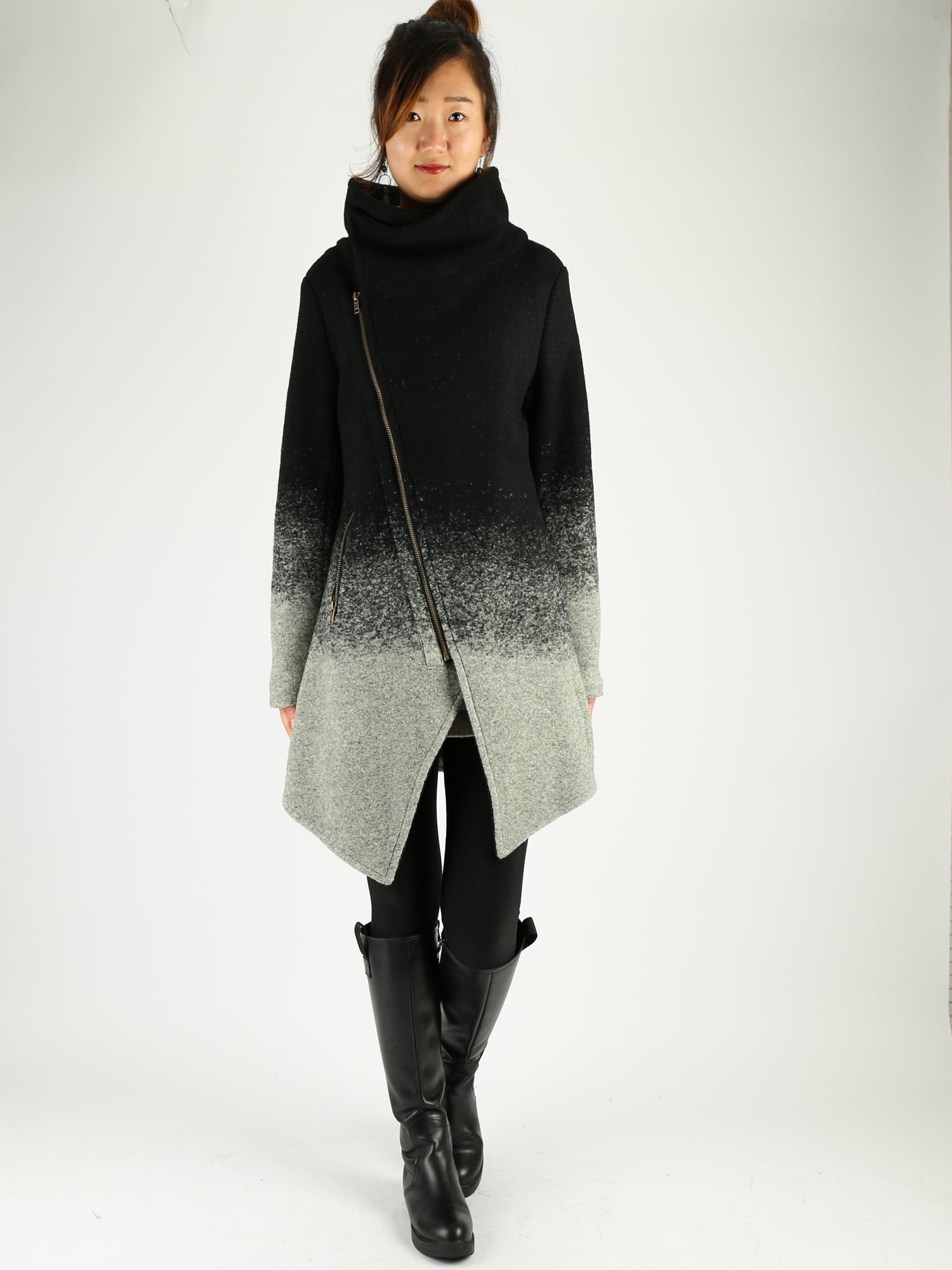 Wool Gradient Color Coat/Asymmetrical jacket/Winter Jacket/Wool 