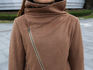 Wool Coat/Asymmetrical Cashmere jacket/Womens Winter Jacket/Trench Coat/zipper coat/Long Overcoat(Y5130) - lijingshop