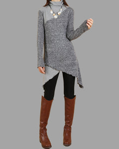 Women's asymmetrical tunic dress/pullover sweater/oversized casual customized plus size tunic top/maternity dress(Y1999S)