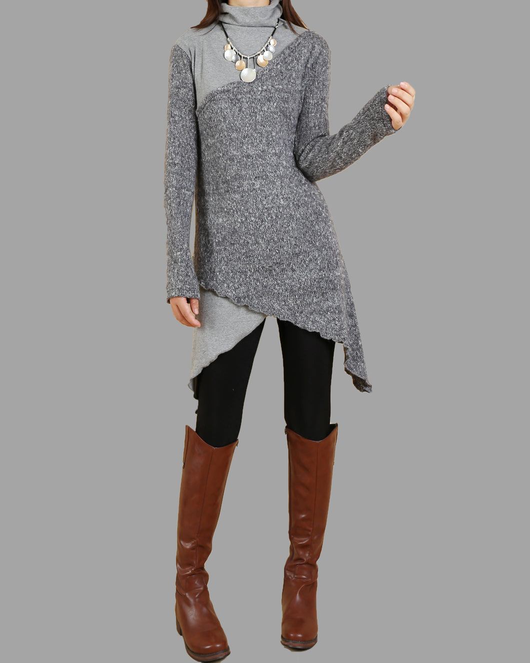 Women's asymmetrical tunic dress/pullover sweater/oversized casual customized plus size tunic top/maternity dress(Y1999S)