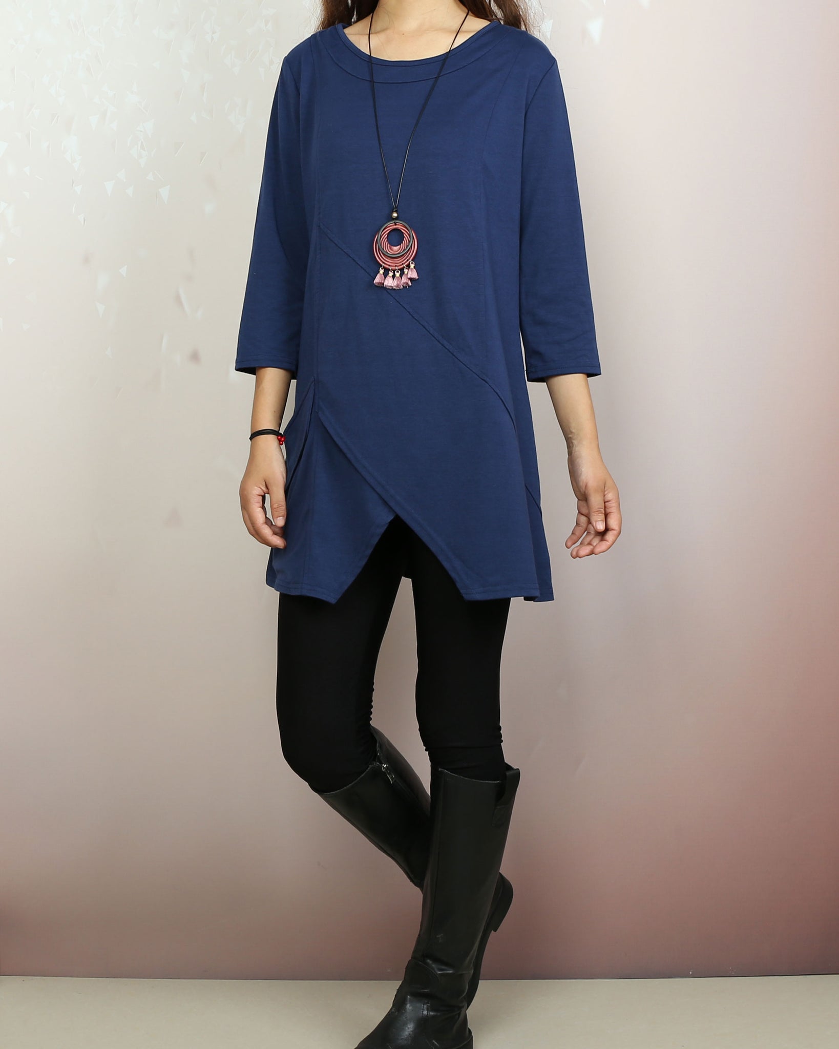 Boho tunic tops, 3/4 sleeve cotton tunic top, casual loose t-shirt, wo –  lijingshop