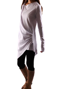 Long Sleeve Tunic Dress/Asymmetrical Cotton Top/cotton  t-shirt/Customized shirt/Tunic Top for Leggings(Y1704) - lijingshop
