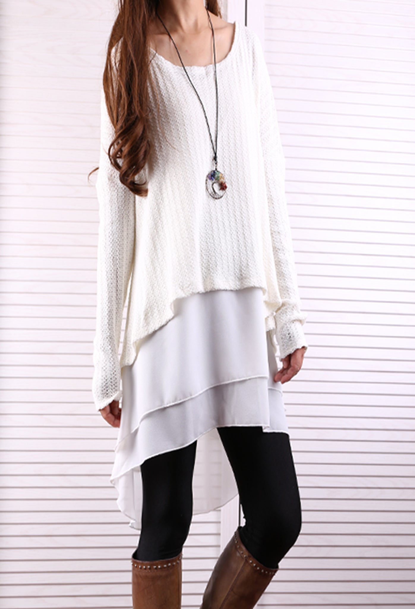 chiffon sweater dress June & Vie Chiffon-Paneled Midi Sweater Dress