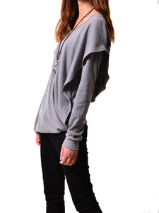 Casual Top/Womens Cotton Hoodie/cotton Top/Oversized Plus size Sweatshirt/Customized T-shirt/Asymmetry clothing/Boho t-shirt/Long Sleeve Shirt(Y3118) - lijingshop