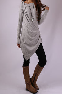 Cotton  t-shirt/Long Sleeve Tunic Dress/Asymmetrical Cotton Top/Customized shirt/Tunic Top for Leggings(Y1704) - lijingshop