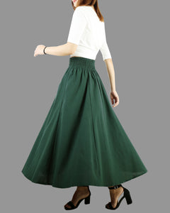 high waist skirt, linen skirt, maxi skirt, elastic waist skirt, long skirt, flared skirt(Q1989)