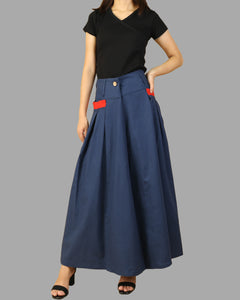Women's skirt with pockets/ linen Skirt/long skirt/A-line skirt/maxi skirt/low waist skirt(Q1008)