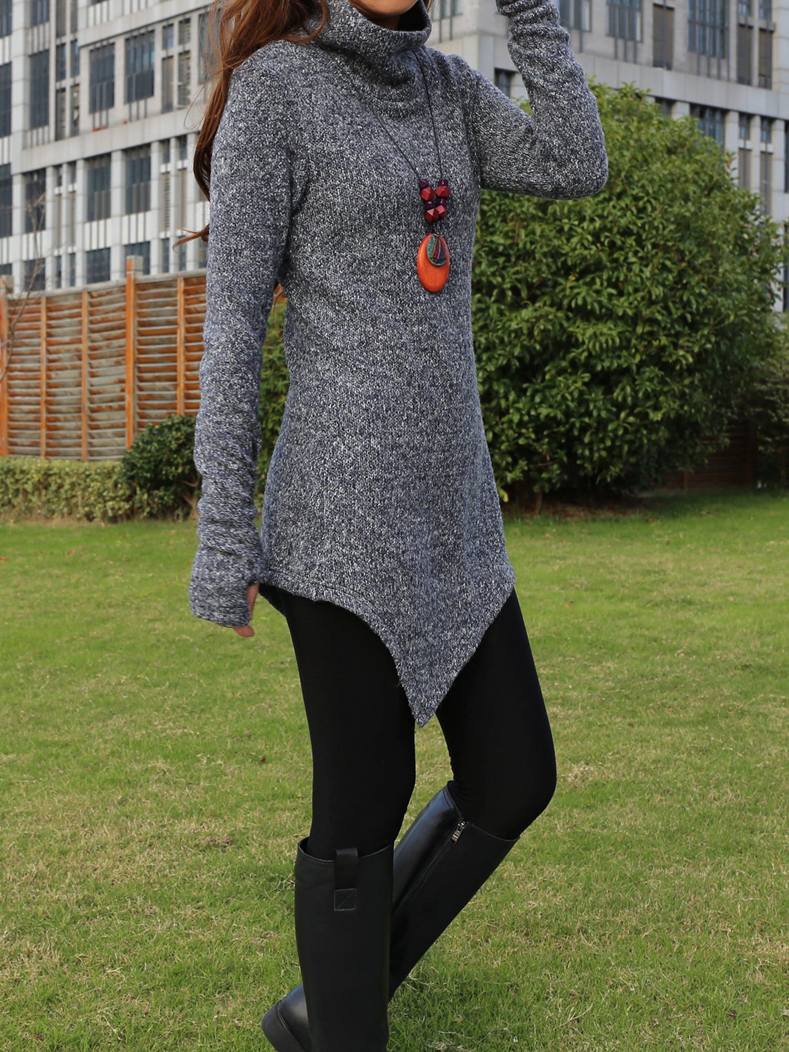 women cowl neck sweater/pullover sweater dress/Asymmetrical knit sweat –  lijingshop