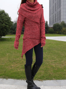 Womens Pullover Sweater/Tunic Top for Leggings/Knit Tunic Dress/ Asymmetrical Long Sleeve Top(Y1653) - lijingshop