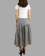 Load image into Gallery viewer, Plaid skirt, elastic waist skirt, high waist skirt, midi linen skirt, flared skirt, checkered skirt(Q1060)

