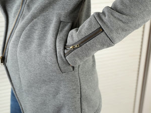 Women Jacket/Black Hooded Jacket with Zipper/Cotton Fleece Cardigan/Hood Fleece Coat(Y3119) - lijingshop