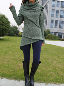 Womens Pullover Sweater/Tunic Top for Leggings/Knit Tunic Dress/ Asymmetrical Long Sleeve Top(Y1653) - lijingshop
