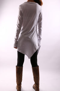 Long Sleeve Tunic Dress/Asymmetrical Cotton Top/cotton  t-shirt/Customized shirt/Tunic Top for Leggings(Y1704) - lijingshop