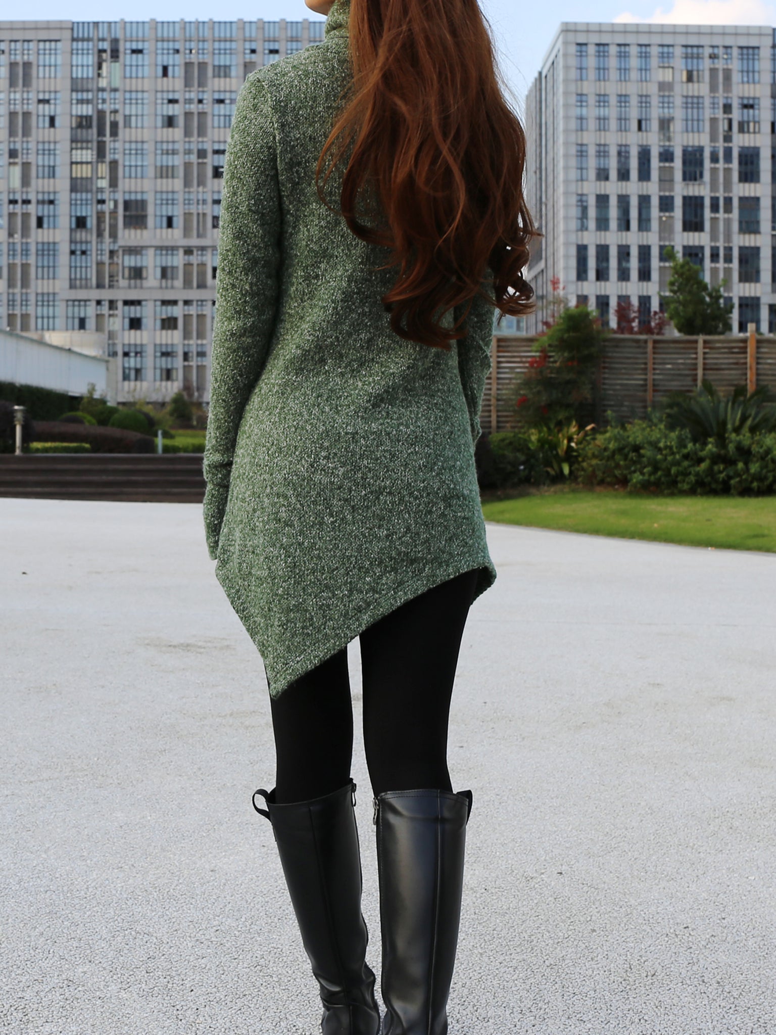 women pullover sweater dress/Asymmetrical knit sweater/cowl neck sweat –  lijingshop