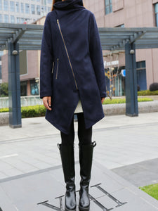 Asymmetrical Cashmere jacket/Womens Winter Jacket/Wool Coat/Trench Coat/zipper coat/Long Overcoat(Y5130) - lijingshop